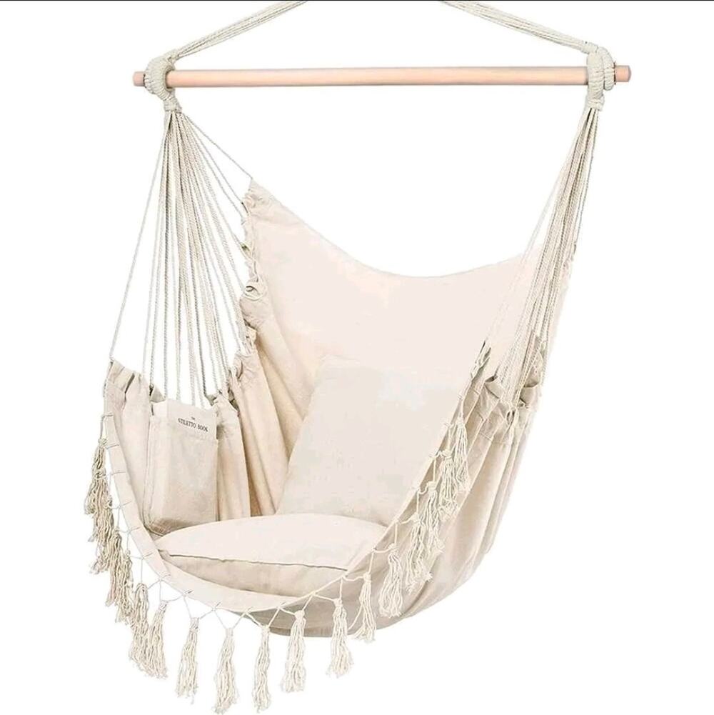 Belavi Hammock Chair Soft Durable Swing Indoor Outdoor Side Pocket Relaxation